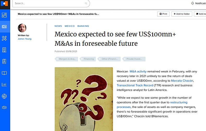 Mexico expected to see few US$100mn+ M&As in foreseeable future